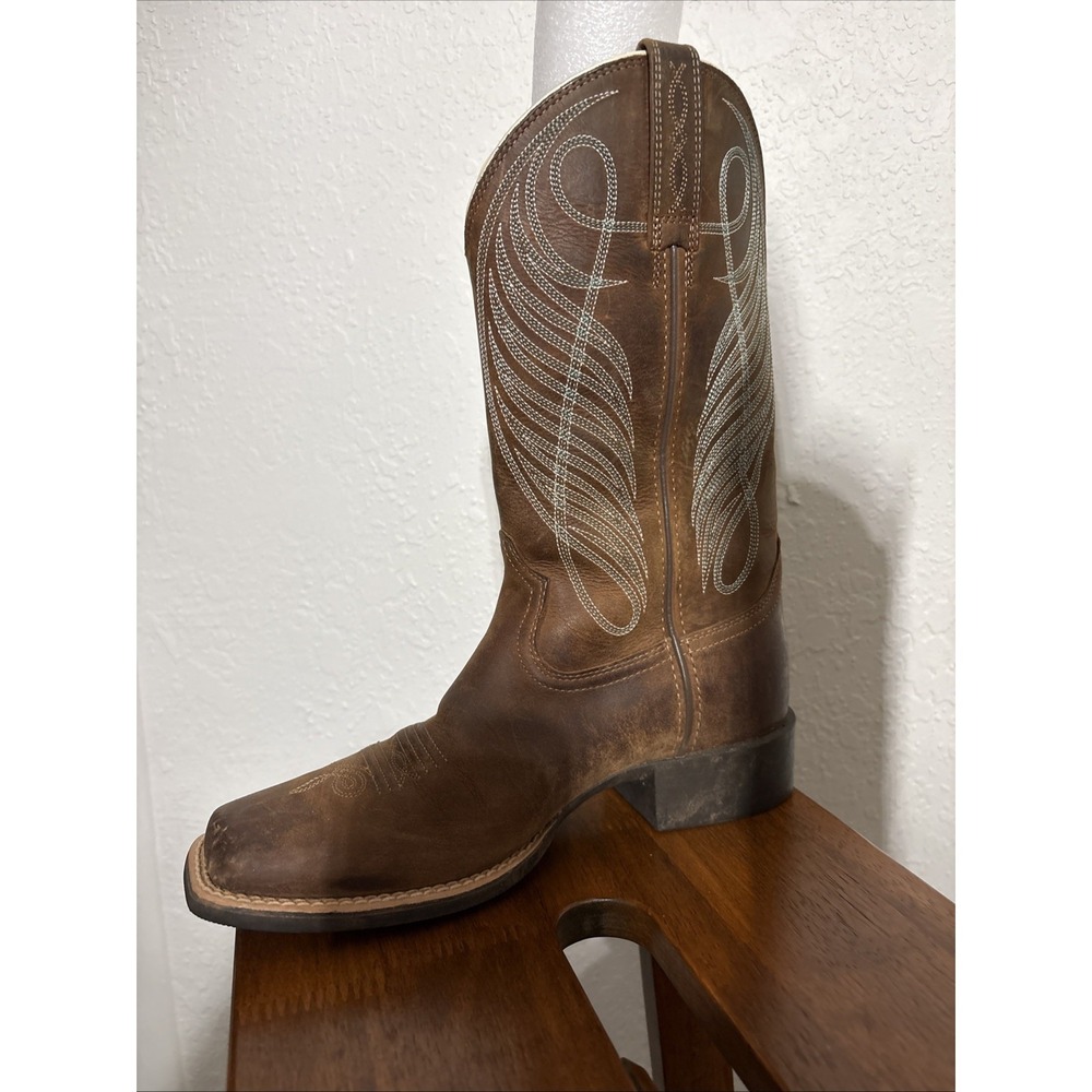 Ariat Womens 7.5B Round Up Wide Square Toe Cowboy Boots Brown Leather 10018528 - Picture 6 of 13
